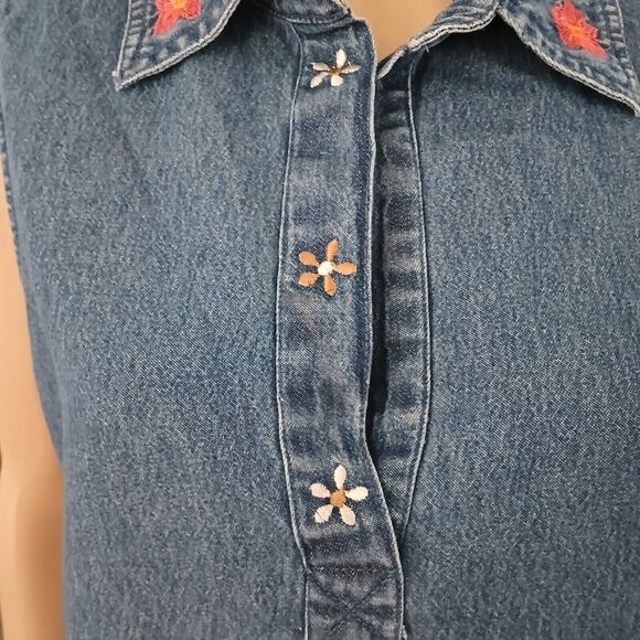 Women's Large Denim Dress Cotton Embroidered Lightweight Summer Spring Beachy - Picture 4 of 11